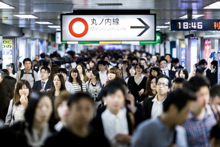 Busy train station in Japan