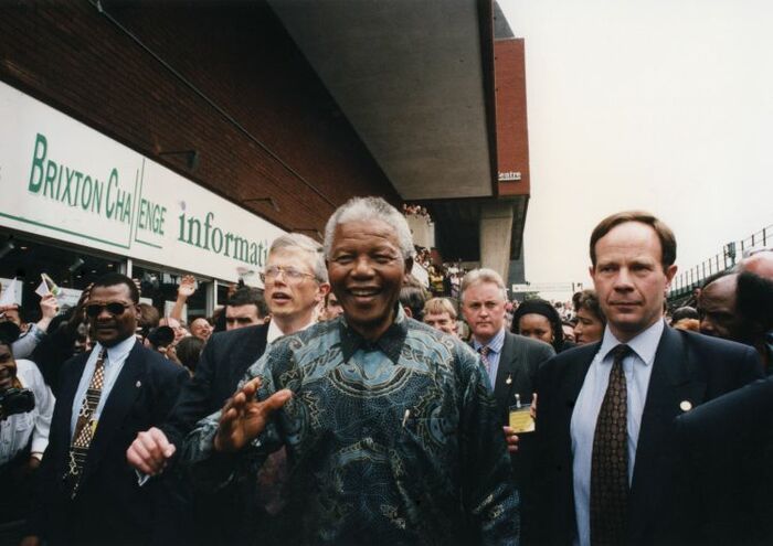 Nelson Mandela in a crowd