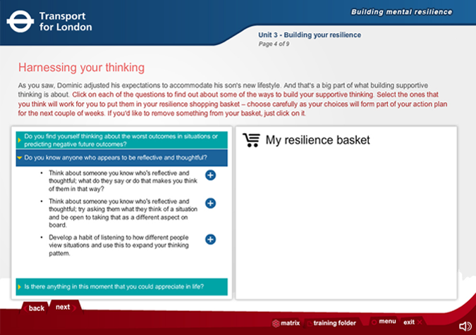 transport for london digital learning course for mental resilience