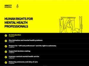 Screenshot from Amnesty International Mental Health course showing table of contents